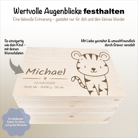 Erinnerungsbox Holz personalisiert Tiger
