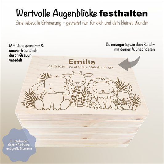 Erinnerungsbox Holz personalisiert Tiere Safari