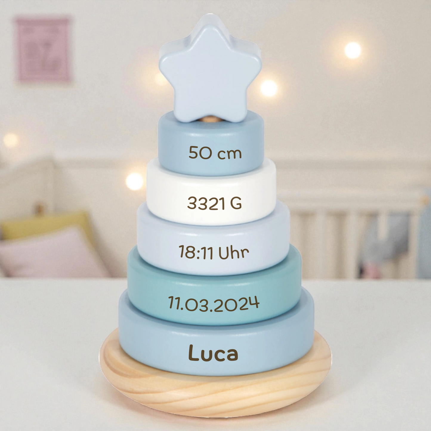 SMALL FOOT Stapelturm blau personalisiert