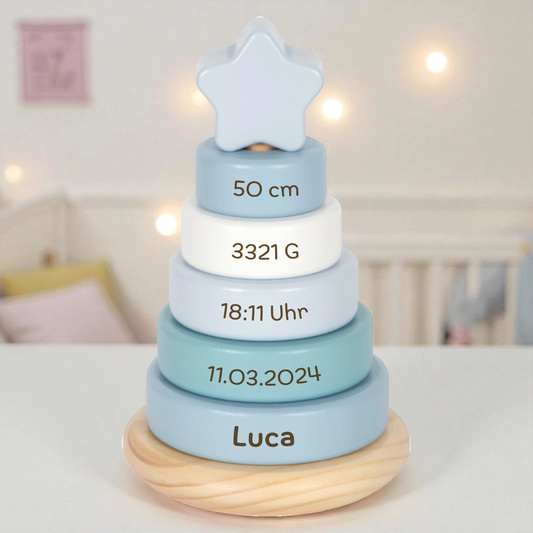 SMALL FOOT Stapelturm blau personalisiert