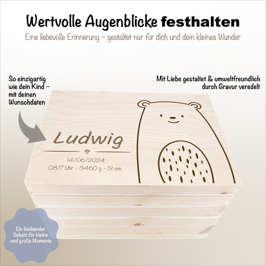 Erinnerungsbox Holz personalisiert Bär