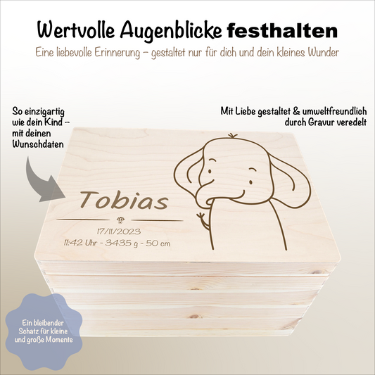 Erinnerungsbox Holz personalisiert Elefant