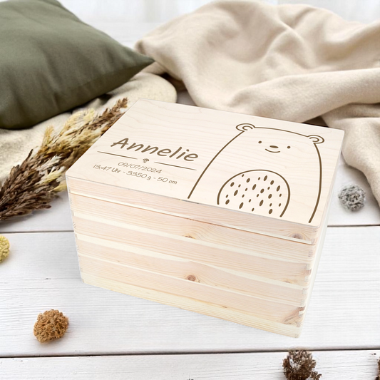 Erinnerungsbox Holz personalisiert Bär