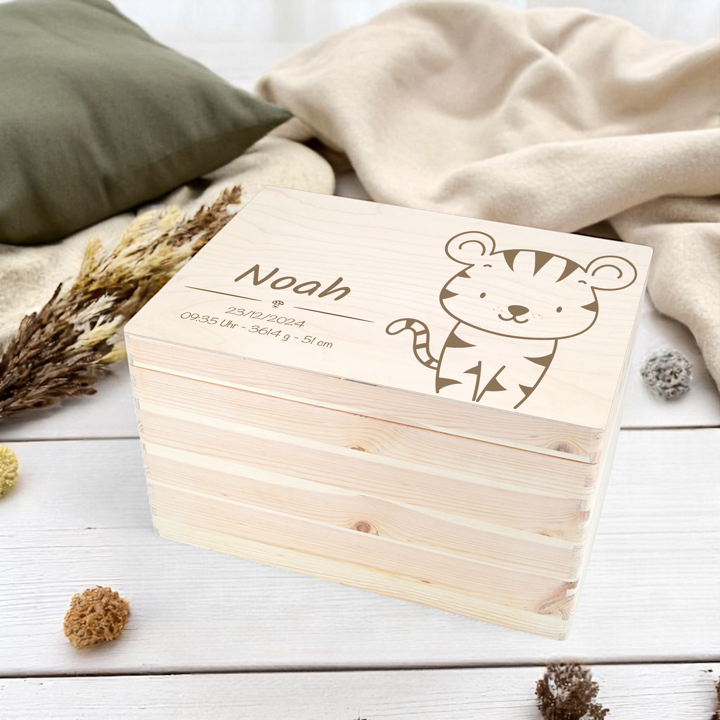Erinnerungsbox Holz personalisiert Tiger