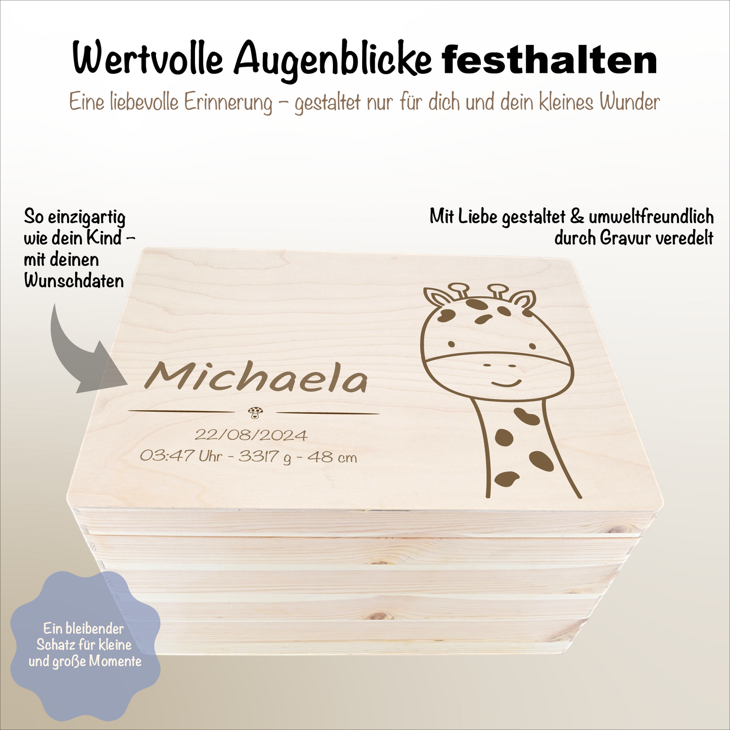 Erinnerungsbox Holz personalisiert Giraffe