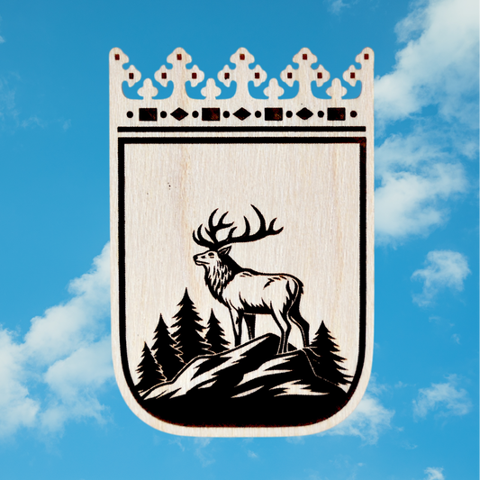 Trachten-Pin Wappen "Hirsch" Holz-Ahorn
