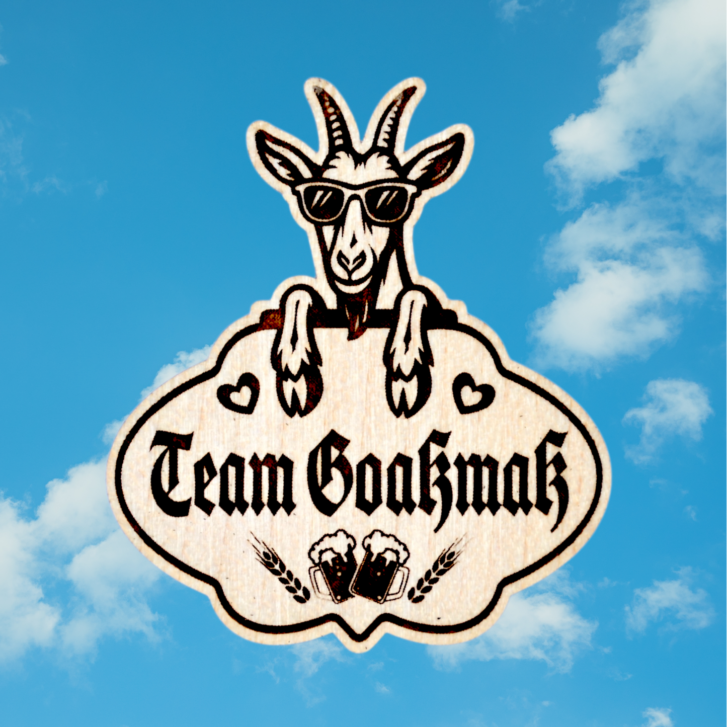 Trachten-Pin Goaß "Team Goaßmaß" Holz-Ahorn