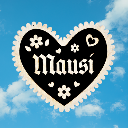 Trachten-Pin Herz "Mausi" Holz-Ahorn