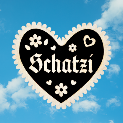 Trachten-Pin Herz "Schatzi" Holz-Ahorn