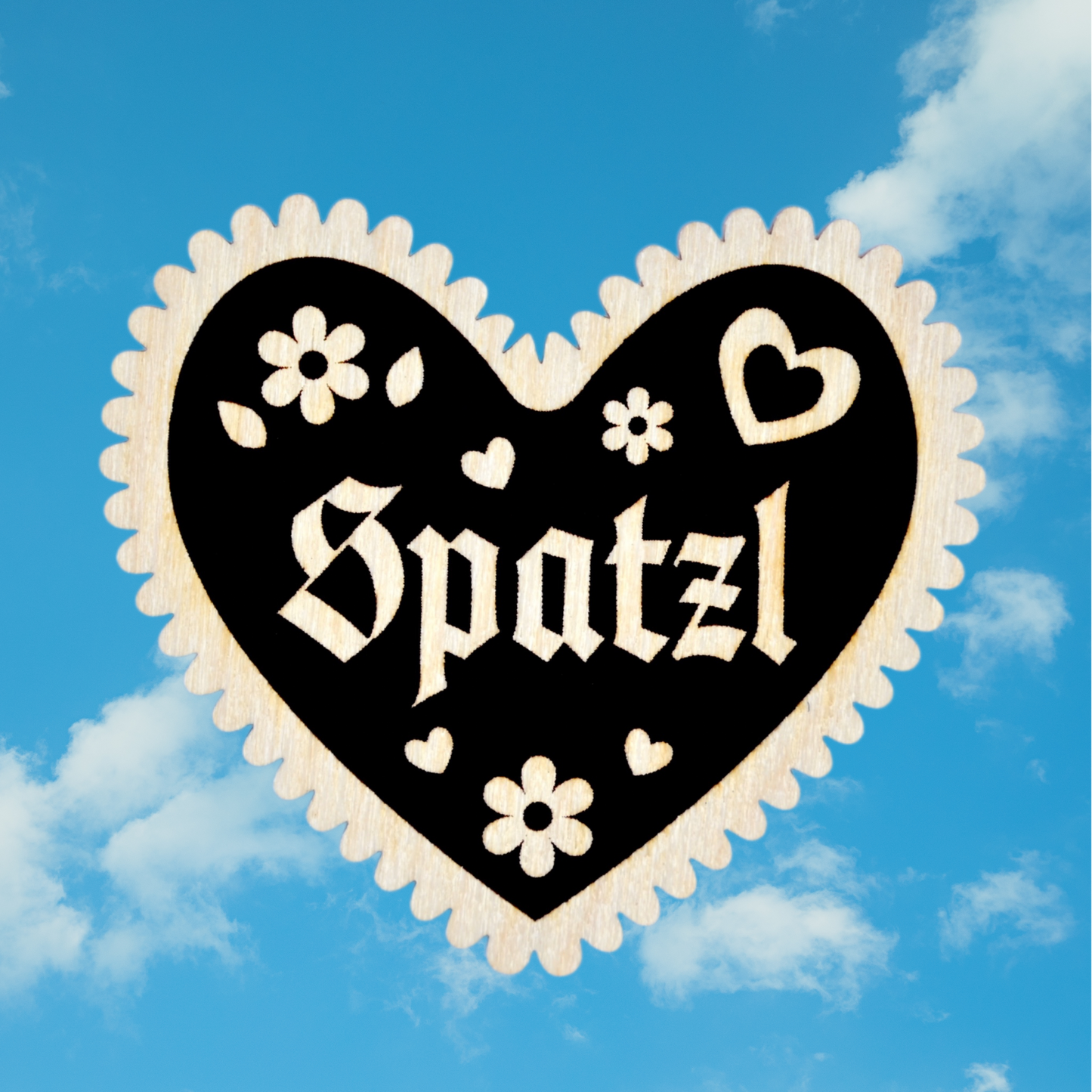 Trachten-Pin Herz "Spatzl" Holz-Ahorn