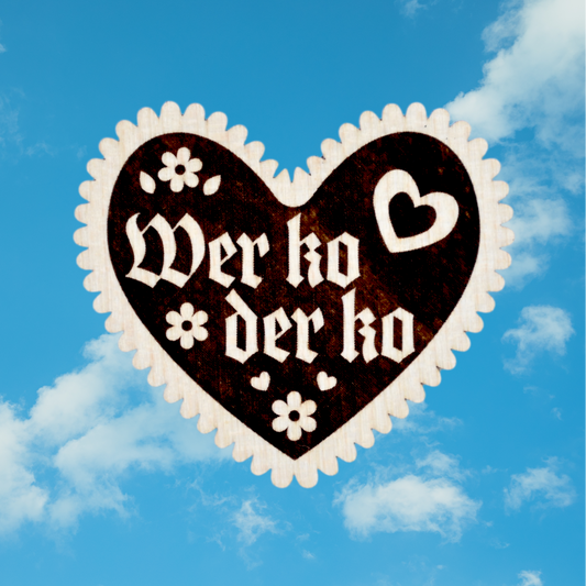 Trachten-Pin Herz "wer ko der ko" Holz-Ahorn