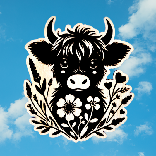 Trachten-Pin "Kalb mit Blumen" Holz-Ahorn