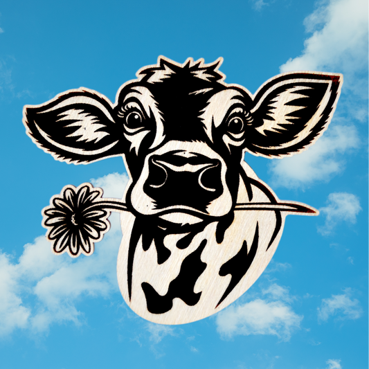 Trachten-Pin "Kuh mit Blume" Holz-Ahorn