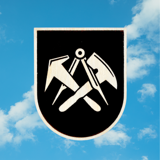 Trachten-Pin Wappen Zunftzeichen "Dachdecker" Holz-Ahorn