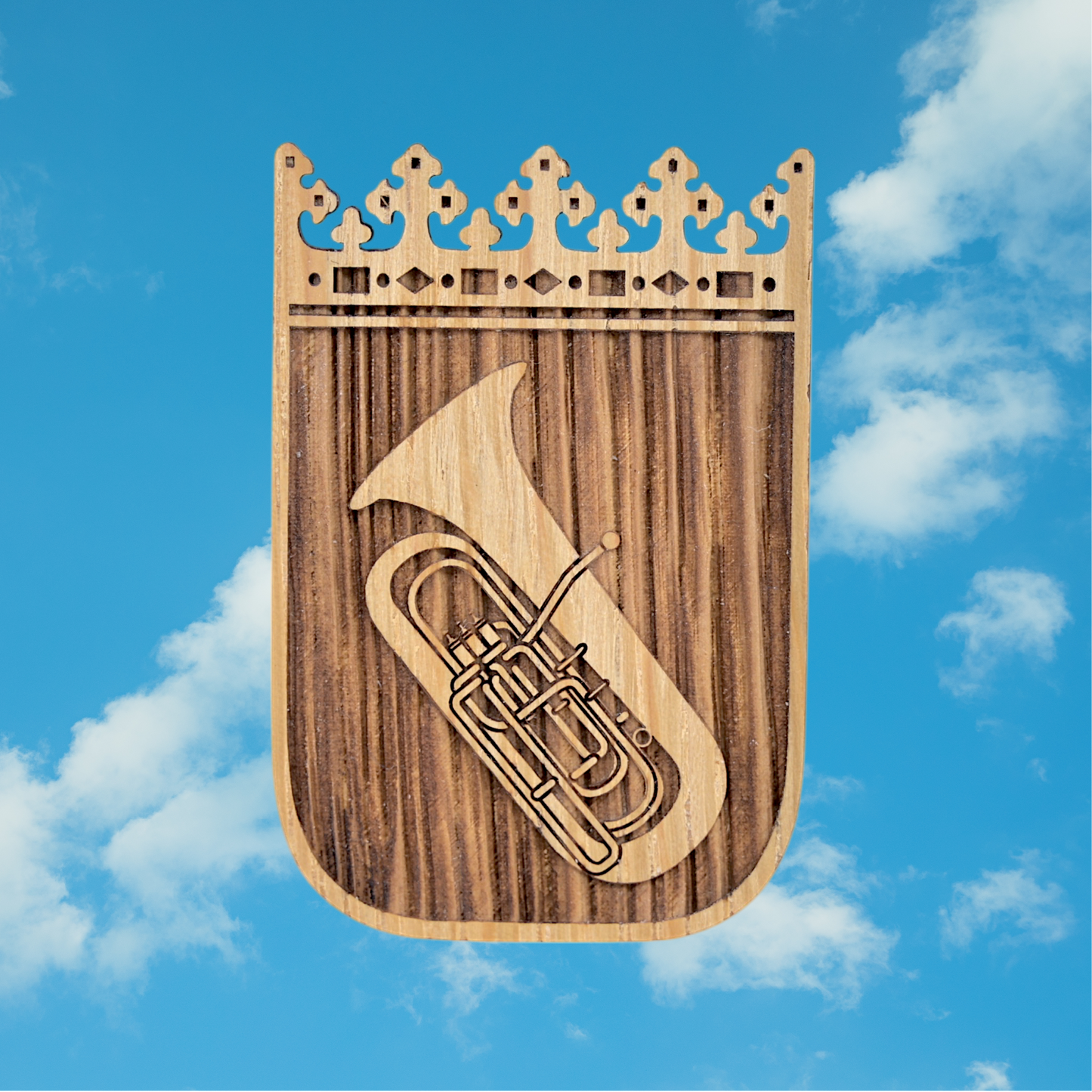 Trachten-Pin "Wappen mit Tuba" Eiche