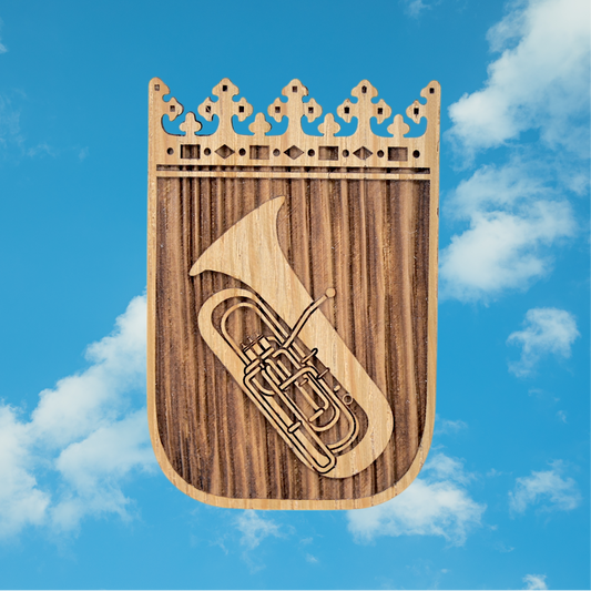 Trachten-Pin "Wappen mit Tuba" Eiche