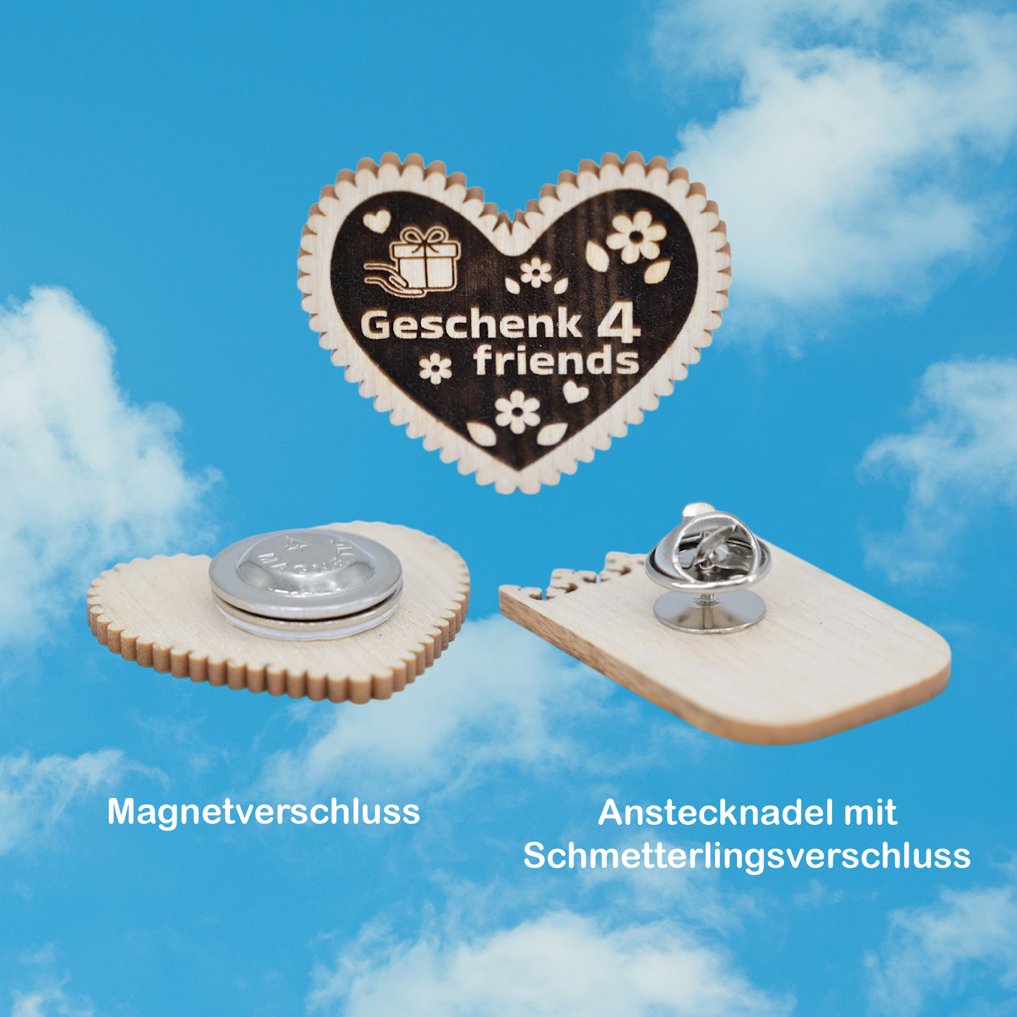 Trachten-Pin Herz "Hasi" Holz-Ahorn