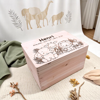 Erinnerungsbox Holz personalisiert Tiere Safari